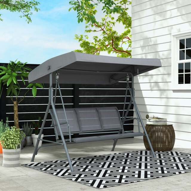 Rackhams 3 Seater Garden Swing Patio Hammock w/ Canopy for Outdoor Grey - image 1