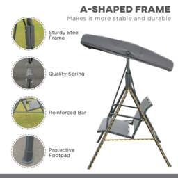 Rackhams 3 Seater Garden Swing Patio Hammock w/ Canopy for Outdoor Grey - thumbnail 4