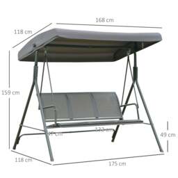 Rackhams 3 Seater Garden Swing Patio Hammock w/ Canopy for Outdoor Grey - thumbnail 3