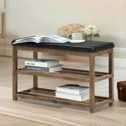Rackhams Wooden 2 Tier Shoe Rack Bench Brown - thumbnail 2