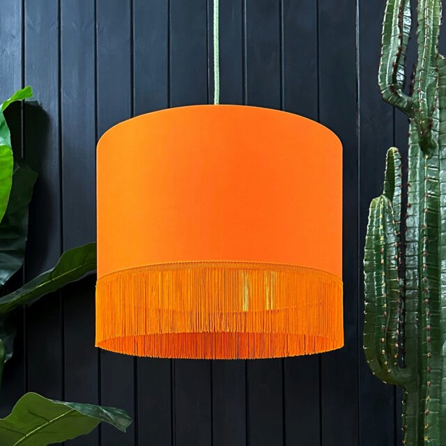 "Rackhams Pumpkin Cotton Lampshade With Gold Foil Lining and Fringing - Ceiling Pendant / Arc Lamp - 35cm Diameter x 20cm Height / (14"" x 8"")" - image 1