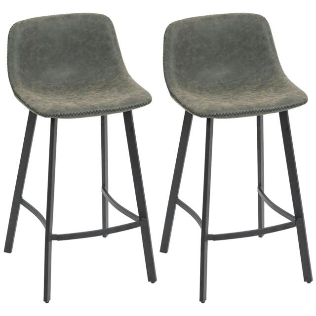 Rackhams Bar Stools Set of 2, PU Leather Dining Stools with Backrest, Footrest, for Kitchen, Counter, Breakfast Bar, Grey