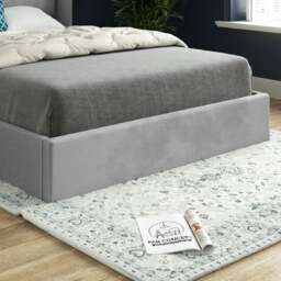 Rackhams Nuno Straight Winged Upholstered Soft Velvet Bed Frame - Grey - Blue - Single - thumbnail 4