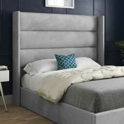 Rackhams Nuno Straight Winged Upholstered Soft Velvet Bed Frame - Grey - Blue - Single - thumbnail 3