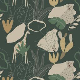 Rackhams Nursery Safari Jungle Kids Eco 4 Lane Repeatable Wallpaper Mural 200 x 285cm, Dark Green - thumbnail 2