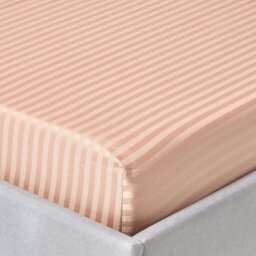 Rackhams Silky 330 TC Egyptian Cotton Satin Stripe Fitted Sheet – 30 cm Deep - Beige - Small Double