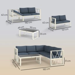Rackhams 5 Seater Sectional Outdoor Sofa Set with Loveseats for Garden Grey - thumbnail 5