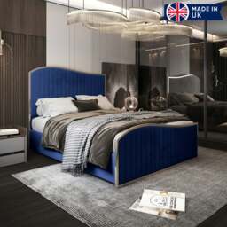 Rackhams Brixton Upholstered Soft Velvet Metal Bed Frame - Blue - Small double - Black - thumbnail 6