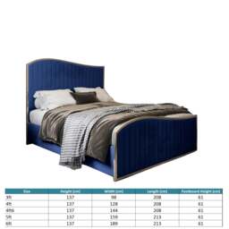 Rackhams Brixton Upholstered Soft Velvet Metal Bed Frame - Blue - Small double - Black - thumbnail 5