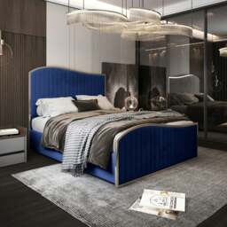 Rackhams Brixton Upholstered Soft Velvet Metal Bed Frame - Blue - Small double - Black - thumbnail 2