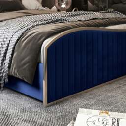 Rackhams Brixton Upholstered Soft Velvet Metal Bed Frame - Blue - Small double - Black - thumbnail 4