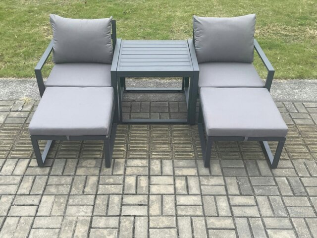 Rackhams Aluminium 5 Pieces Garden Furniture Set Chair And Footstool with Table Including Cushions Dark Grey - image 1