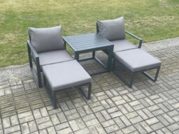 Rackhams Aluminium 5 Pieces Garden Furniture Set Chair And Footstool with Table Including Cushions Dark Grey - thumbnail 2