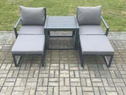 Rackhams Aluminium 5 Pieces Garden Furniture Set Chair And Footstool with Table Including Cushions Dark Grey - thumbnail 1