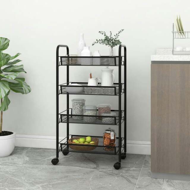 Rackhams 4-Tier Kitchen Trolley Black 46x26x85 cm Iron - image 1