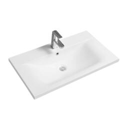 Rackhams 5089 Ceramic 81cm Thin-Edge Inset Basin with Dipped Bowl - White - 80cm - thumbnail 2