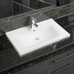 Rackhams 5089 Ceramic 81cm Thin-Edge Inset Basin with Dipped Bowl - White - 80cm - thumbnail 1