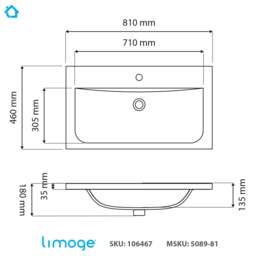 Rackhams 5089 Ceramic 81cm Thin-Edge Inset Basin with Dipped Bowl - White - 80cm - thumbnail 3