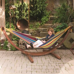 Rackhams Double Cotton Hammock with Solid Pine Stand (260cm) - Tropical - thumbnail 4