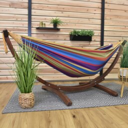 Rackhams Double Cotton Hammock with Solid Pine Stand (260cm) - Tropical - thumbnail 2