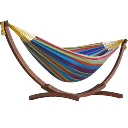 Rackhams Double Cotton Hammock with Solid Pine Stand (260cm) - Tropical - thumbnail 1