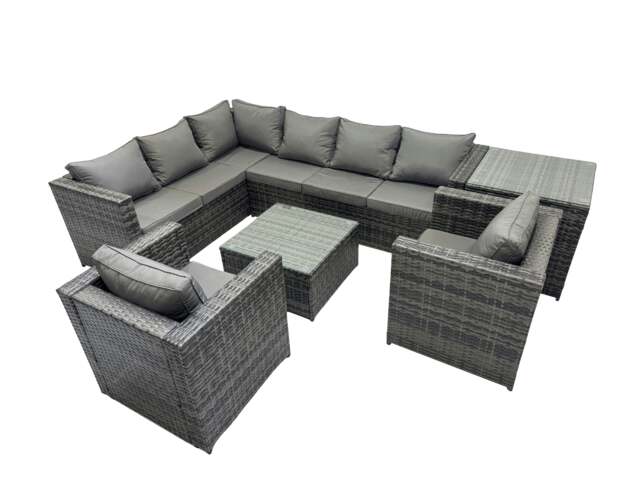 Rackhams Rattan Garden Furniture Patio Furniture Sets with Corner Sofa Square Coffee Table Side Table Dark Grey Mixed - image 1