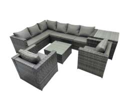 Rackhams Rattan Garden Furniture Patio Furniture Sets with Corner Sofa Square Coffee Table Side Table Dark Grey Mixed - thumbnail 1
