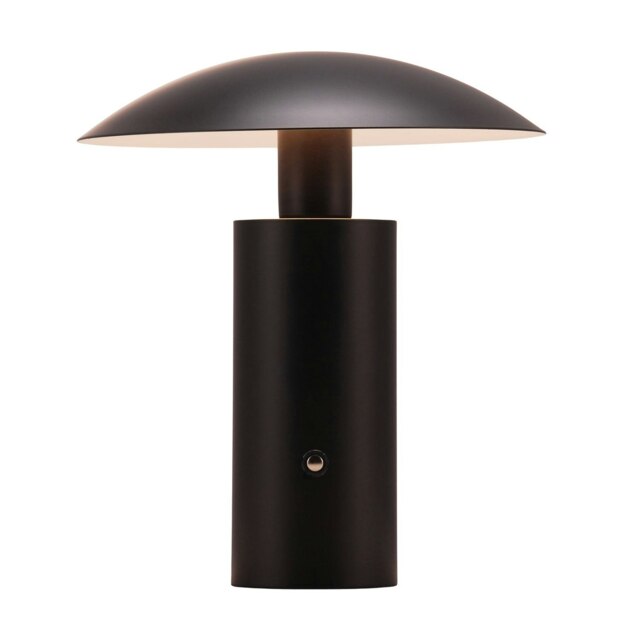 Rackhams Designer Flat Cone Mushroom Rechargeable and Dimmable Table Lamp in Matte Black - image 1