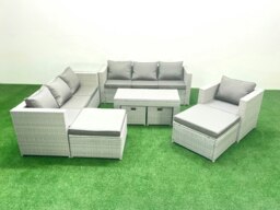 Rackhams Outdoor Rattan Garden Furniture Set with Grey Cushions Luxury 10 Seater with Chair,Coffee Table and Side Table For Conservatory,Patio