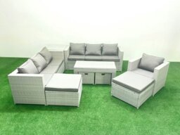 Rackhams Outdoor Rattan Garden Furniture Set with Grey Cushions Luxury 10 Seater with Chair,Coffee Table and Side Table For Conservatory,Patio - thumbnail 2