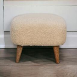 Rackhams Boucle Cream Square Footstool - thumbnail 2