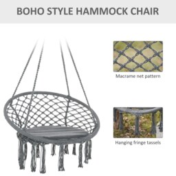 Rackhams Macrame Hanging Chair Swing Hammock for Indoor & Outdoor Use Grey - thumbnail 3
