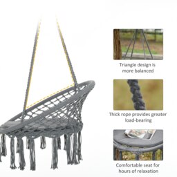 Rackhams Macrame Hanging Chair Swing Hammock for Indoor & Outdoor Use Grey - thumbnail 4