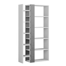 Rackhams Lift Tall Modern Bookcase Display Unit 5 Tiers Freestanding White Retro Grey 150.5cm - White Retro Grey - thumbnail 2
