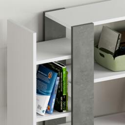 Rackhams Lift Tall Modern Bookcase Display Unit 5 Tiers Freestanding White Retro Grey 150.5cm - White Retro Grey - thumbnail 1