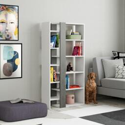 Rackhams Lift Tall Modern Bookcase Display Unit 5 Tiers Freestanding White Retro Grey 150.5cm - White Retro Grey - thumbnail 5