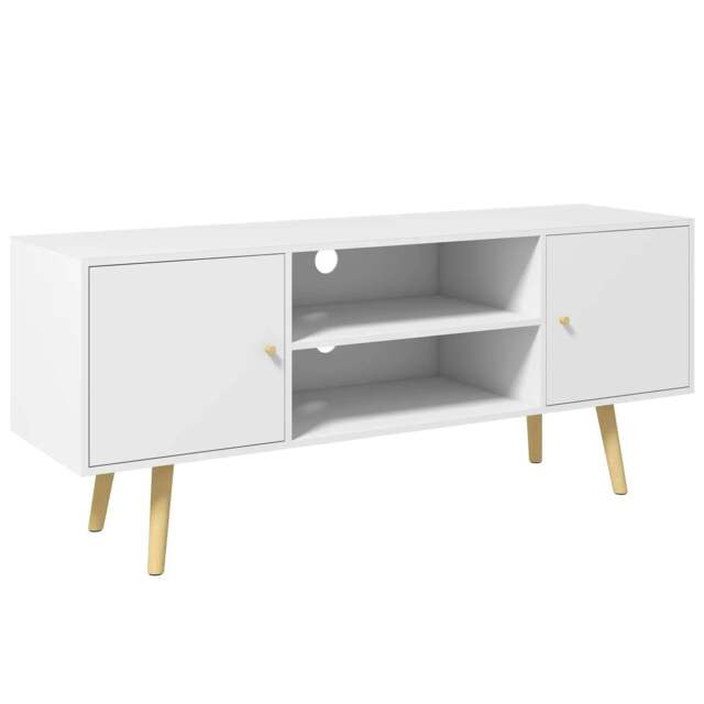 Rackhams TV Stand Cabinet up to 55 Inches, TV Unit with Storage Shelves and Wood Legs for Living Room, Bedroom, White - image 1