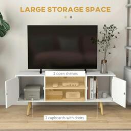 Rackhams TV Stand Cabinet up to 55 Inches, TV Unit with Storage Shelves and Wood Legs for Living Room, Bedroom, White - thumbnail 4