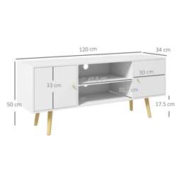 Rackhams TV Stand Cabinet up to 55 Inches, TV Unit with Storage Shelves and Wood Legs for Living Room, Bedroom, White - thumbnail 3