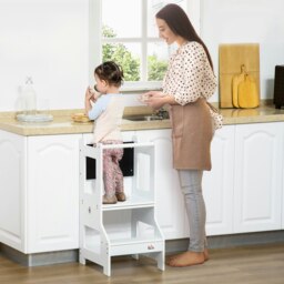 Rackhams 2 in 1 Kids Kitchen Step Stool Helper with Safety Rail, White - thumbnail 3
