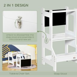 Rackhams 2 in 1 Kids Kitchen Step Stool Helper with Safety Rail, White - thumbnail 4