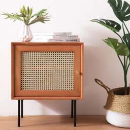 Rackhams Cane Bedside Table, Natural Rattan & Wood - Rosewood - thumbnail 3
