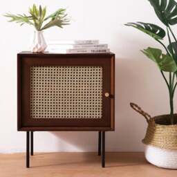 Rackhams Cane Bedside Table, Natural Rattan & Wood - Rosewood - thumbnail 4
