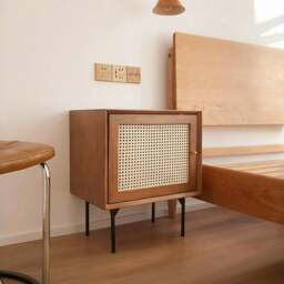 Rackhams Cane Bedside Table, Natural Rattan & Wood - Rosewood - thumbnail 1