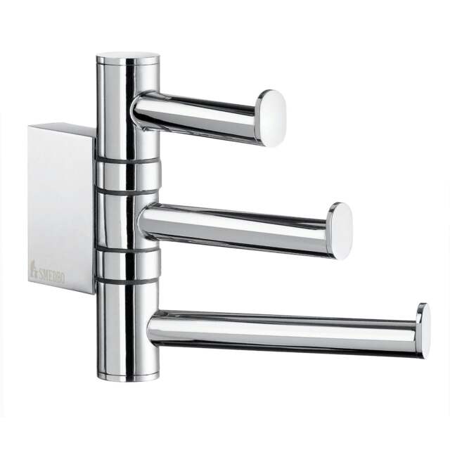 Rackhams Polished Chrome Triple Swing Arm Towel Hooks 95mm x 127mm Wall Mounted Bathroom Storage Robe Hooks Clothes Hanger Coat Peg - image 1