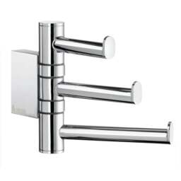 Rackhams Polished Chrome Triple Swing Arm Towel Hooks 95mm x 127mm Wall Mounted Bathroom Storage Robe Hooks Clothes Hanger Coat Peg