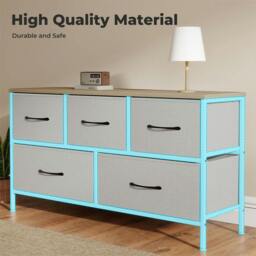 Rackhams Fabric Chest of Drawers 5 Drawer Dresser Bedside Storage Organizer Unit - thumbnail 5