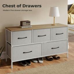 Rackhams Fabric Chest of Drawers 5 Drawer Dresser Bedside Storage Organizer Unit - thumbnail 3