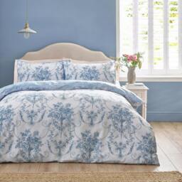 Rackhams Antoinette Damask Reversible Duvet Cover Set Blue - King - Blue - thumbnail 1