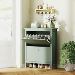 Rackhams 2 Drawer Shoe Cabinet with Flip Doors for Hallway, Entryway, Green - White - thumbnail 3